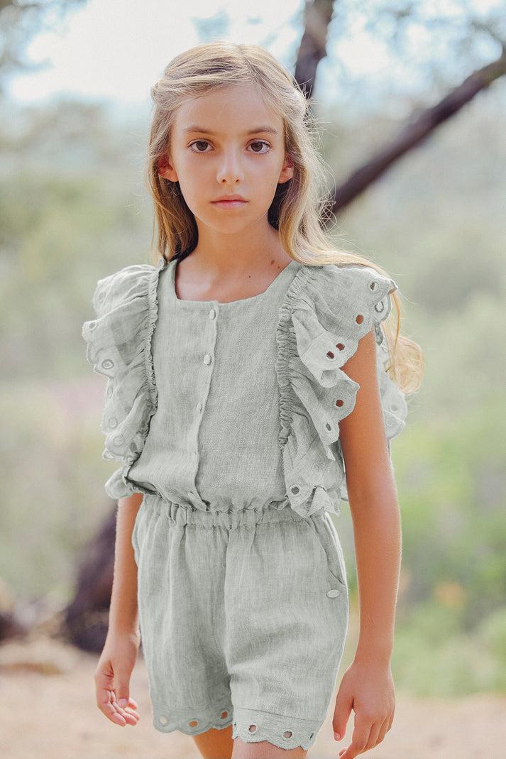 tartine et chocolat Korte combinatie kaki Linnen Openwork -details khaki