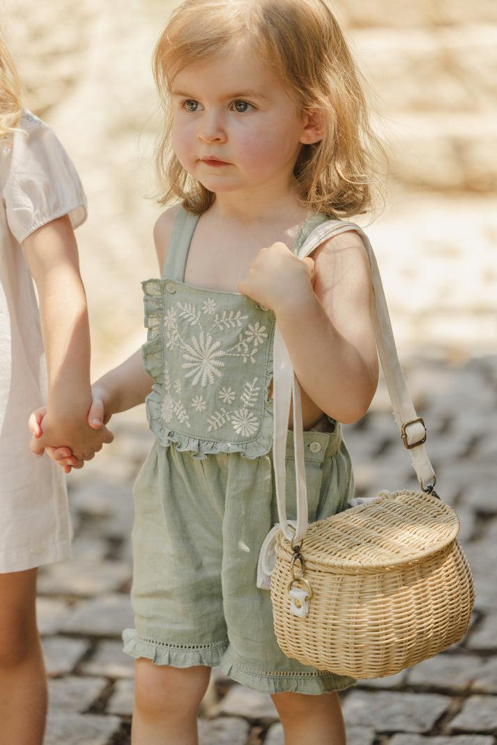 tartine et chocolat Salopette Groen verstandig Linnen Borduurwerk vissen