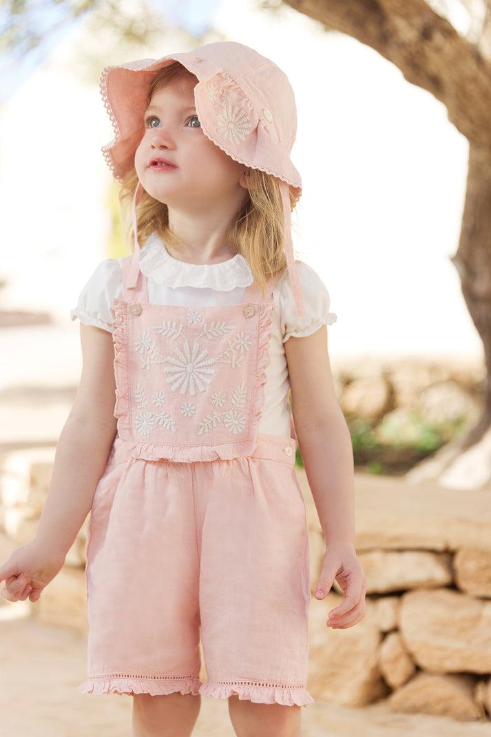 tartine et chocolat Salopette Pioen Linnen Borduurwerk vissen