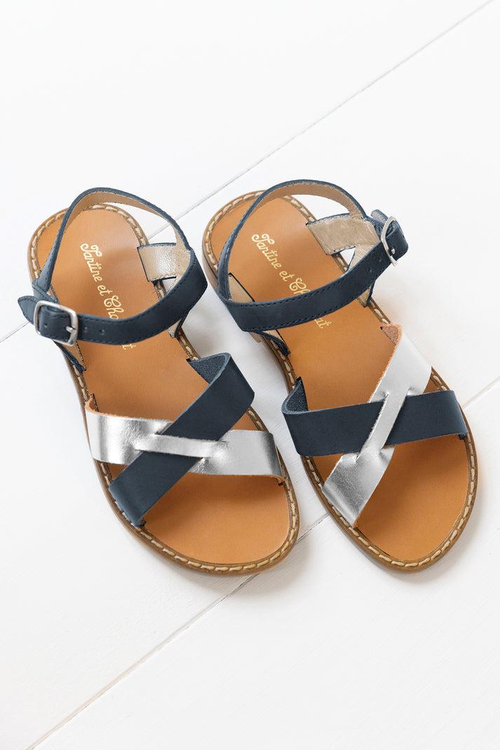 Tartine Et Chocolat Sandalen Leer Navy En Geld Blauw Marine