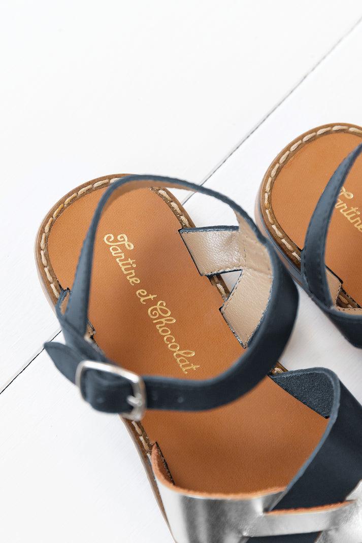 Tartine Et Chocolat Sandalen Leer Navy En Geld Blauw Marine