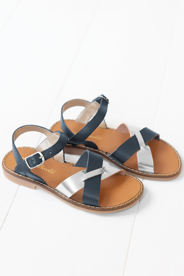 tartine et chocolat Sandalen leer Navy en geld Blauw marine tartine et chocolat Sandalen leer Navy en geld Blauw marine