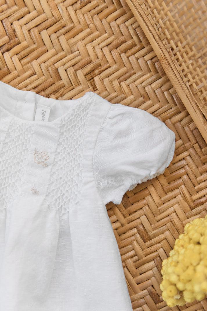 Tartine Et Chocolat Set Kort Wit Linnen Borduurwerk Bloemrijk Wit