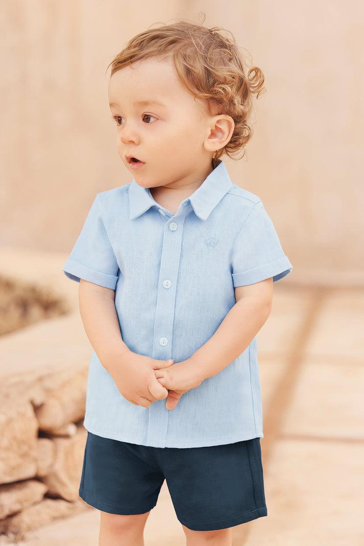 tartine et chocolat Shirt Blauw Grijse Linnen Korte mouwen Wit