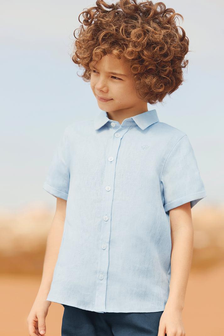 tartine et chocolat Shirt Blauw Grijse Linnen Korte mouwen Wit