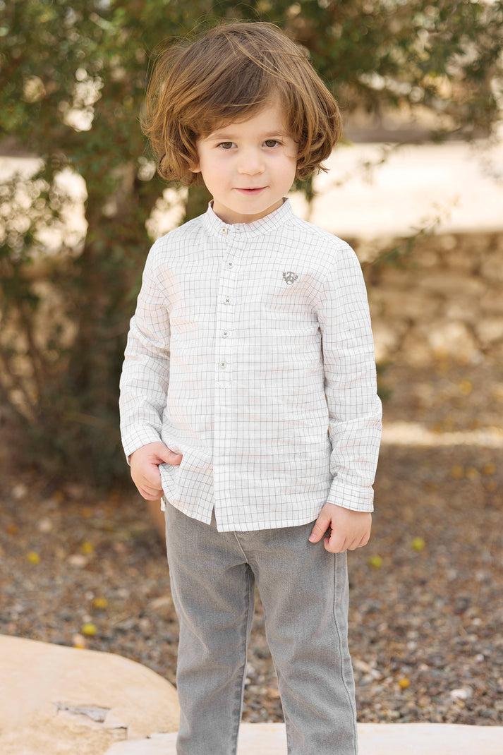 tartine et chocolat Shirt Groen varen Linnen Ruiten Mao kraag Licht blauw