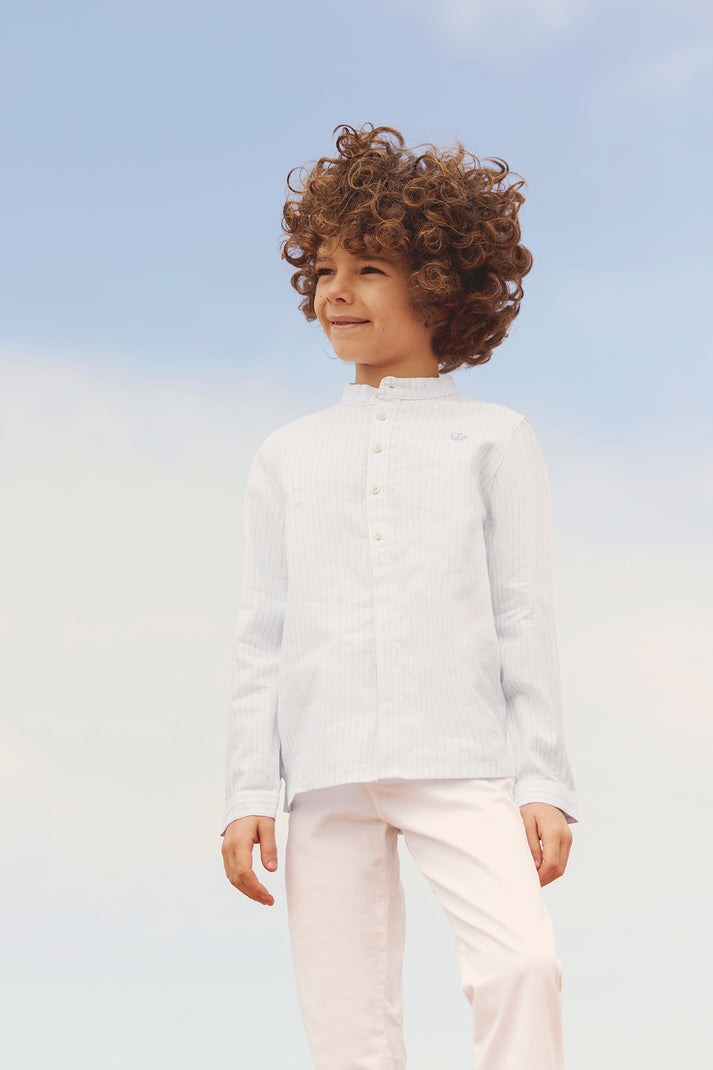 tartine et chocolat Shirt Lucht Linnen Streeps Mao kraag Licht blauw