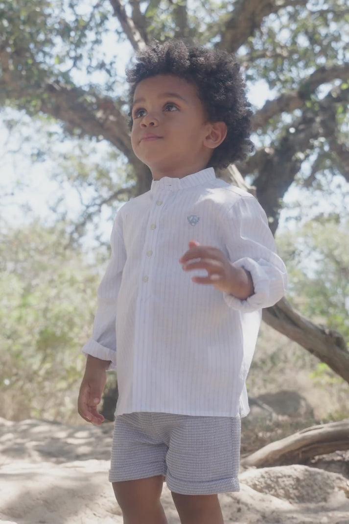 tartine et chocolat Shirt Lucht Linnen Streeps Mao kraag Licht blauw