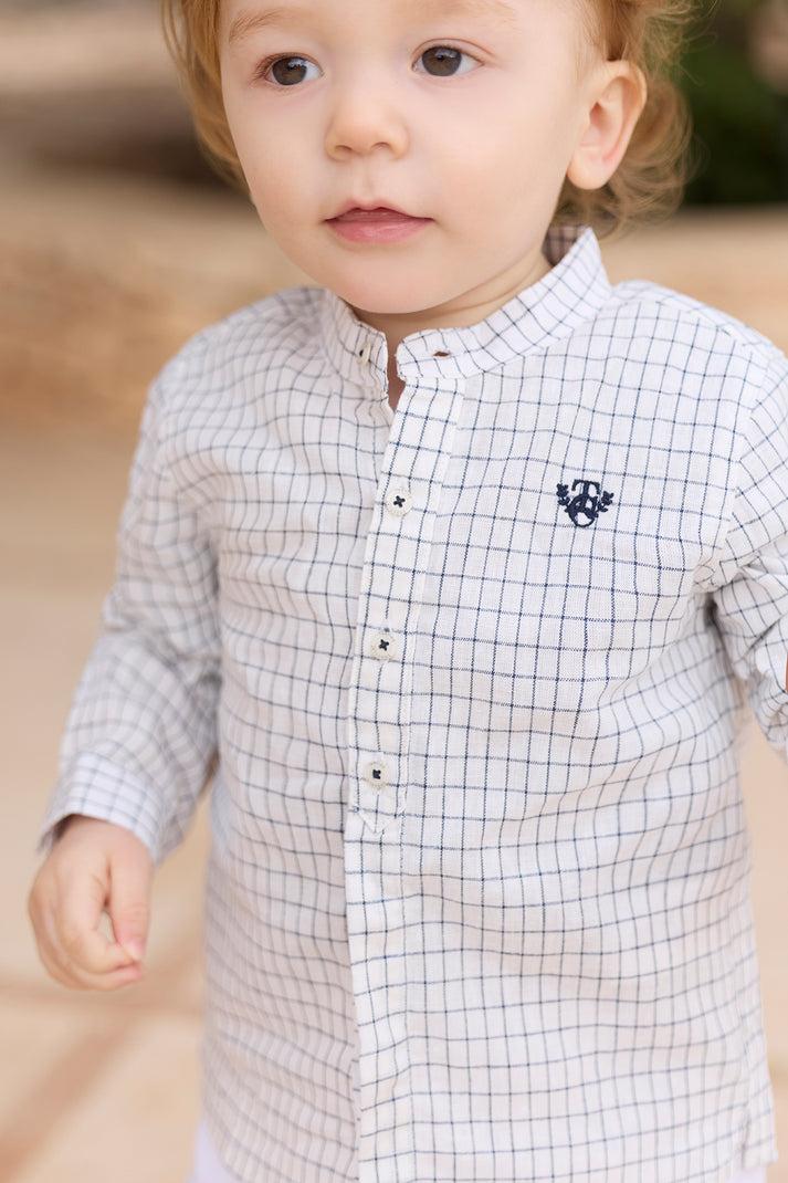 tartine et chocolat Shirt Navy Linnen Ruiten Mao kraag Licht blauw