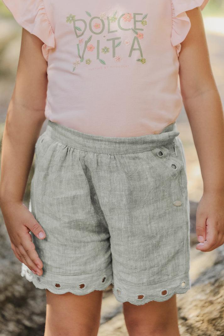 tartine et chocolat Short Khaki Linnen Openwork -details Wit