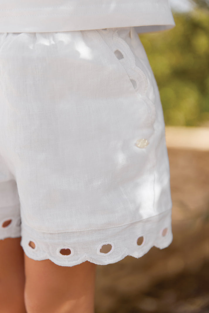 Tartine Et Chocolat Short Wit Linnen Openwork -details Wit