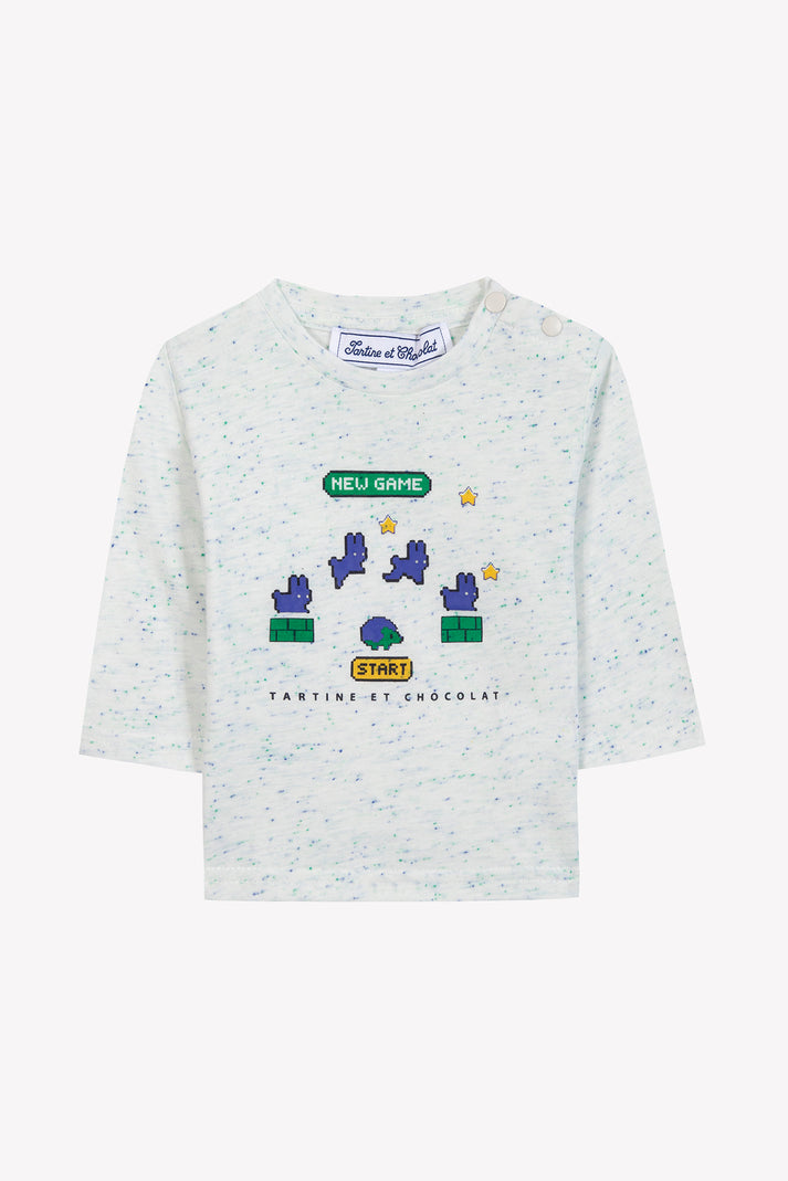 tartine et chocolat T -shirt Blauw elektrisch Tekening Nieuw spel Moeder -of -Pearl
