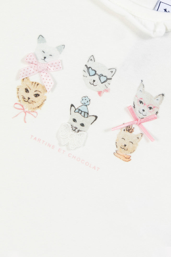 Tartine Et Chocolat T -shirt Ecru Tekening Kleine Katten Moeder -of -Pearl