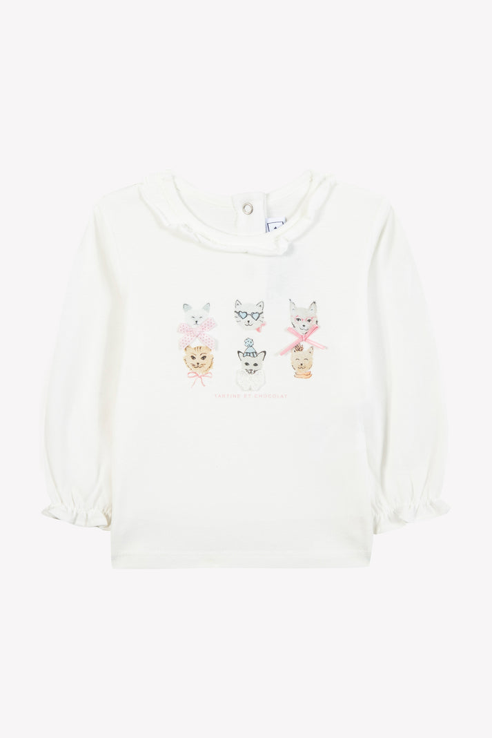 tartine et chocolat T -shirt Ecru Tekening Kleine katten Moeder -of -Pearl