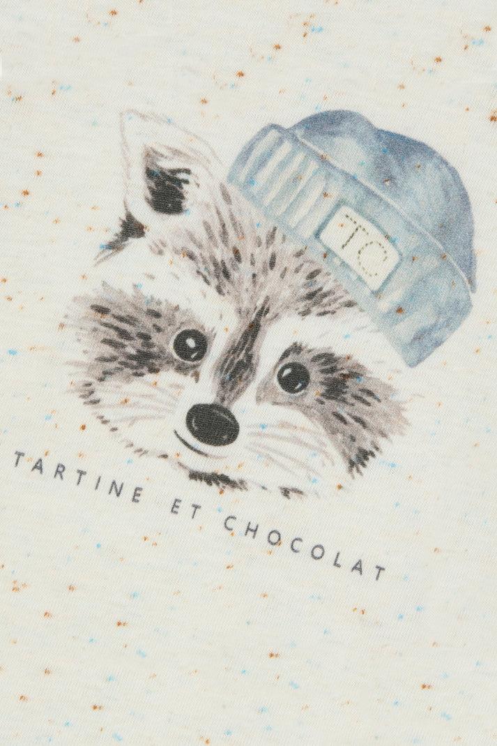 Tartine Et Chocolat T -shirt Ecru Tekening Wasbeer Moeder -of -Pearl