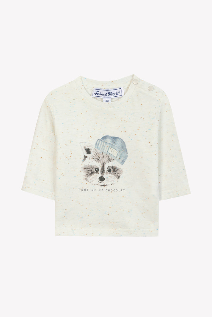 tartine et chocolat T -shirt Ecru Tekening wasbeer Moeder -of -Pearl