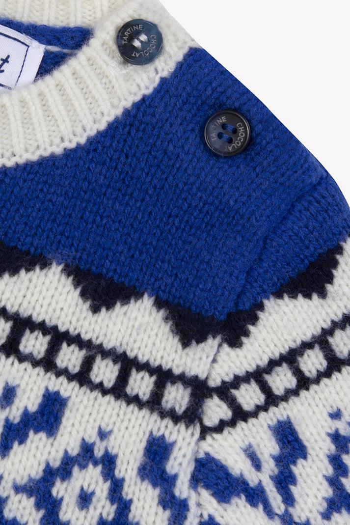 Tartine Et Chocolat Trui Blauw Elektrisch Motief Jacquard Grijs Knuffel