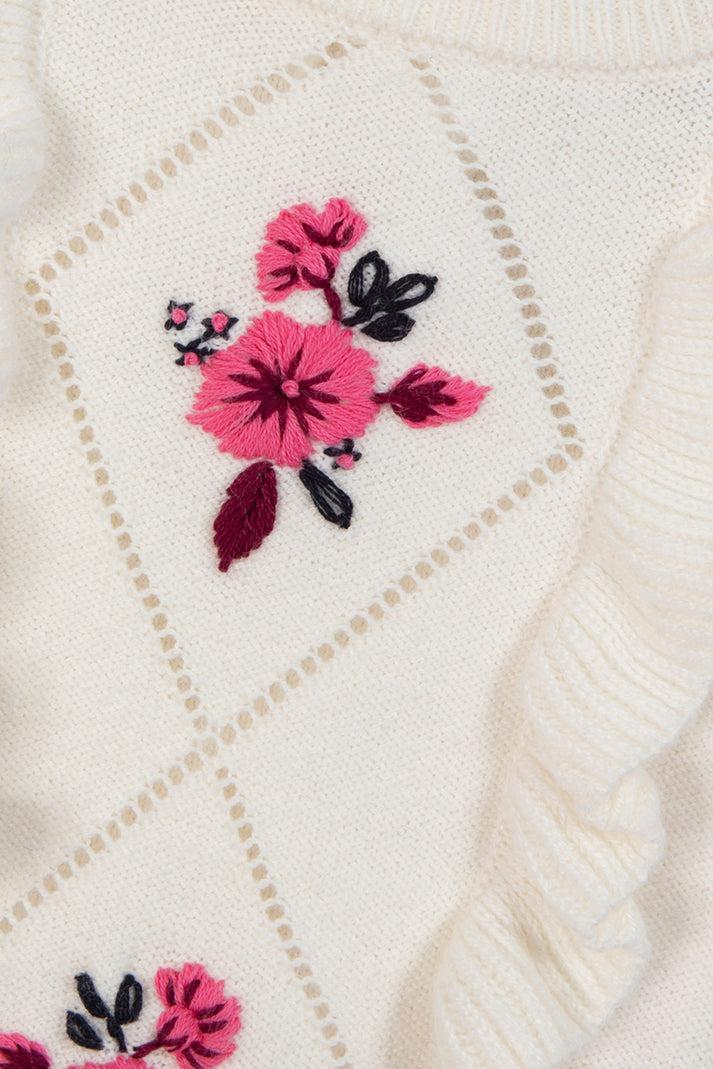 Tartine Et Chocolat Trui Ecru Borduurwerk Bloemen Moeder -of -Pearl