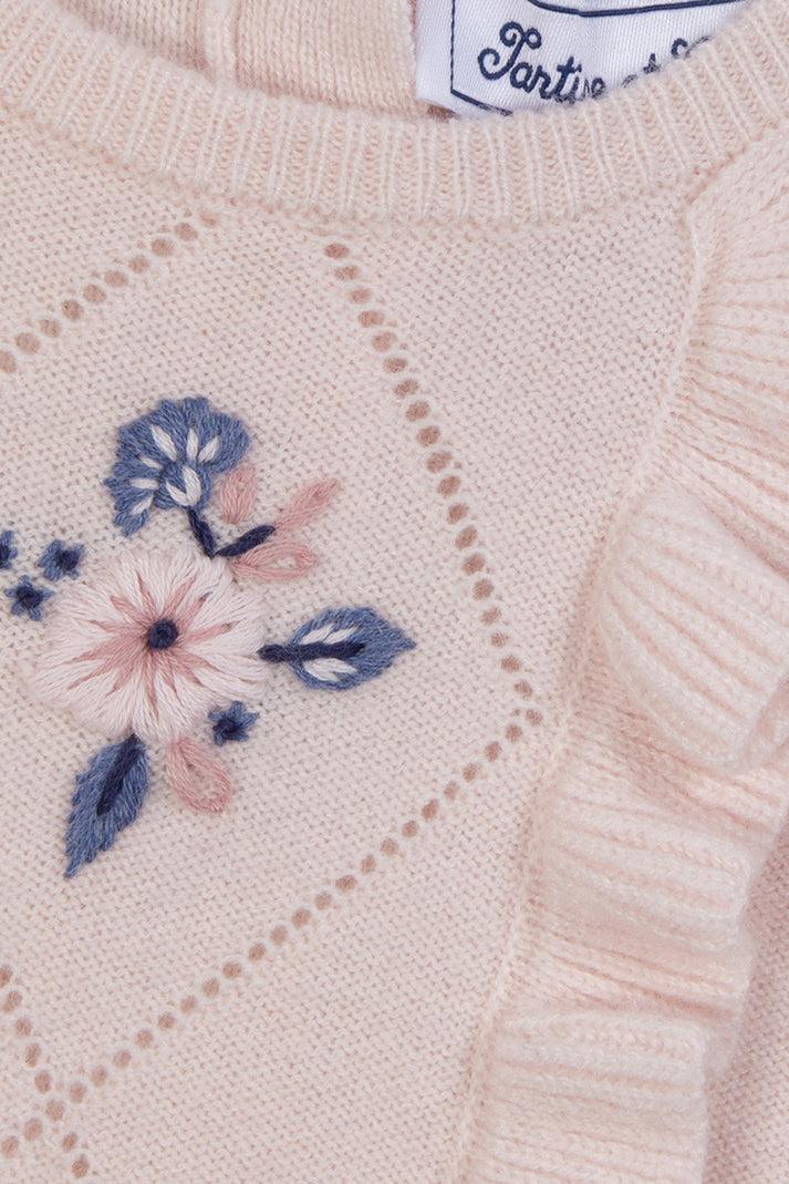 Tartine Et Chocolat Trui Lichtroze Borduurwerk Bloemen Moeder -of -Pearl