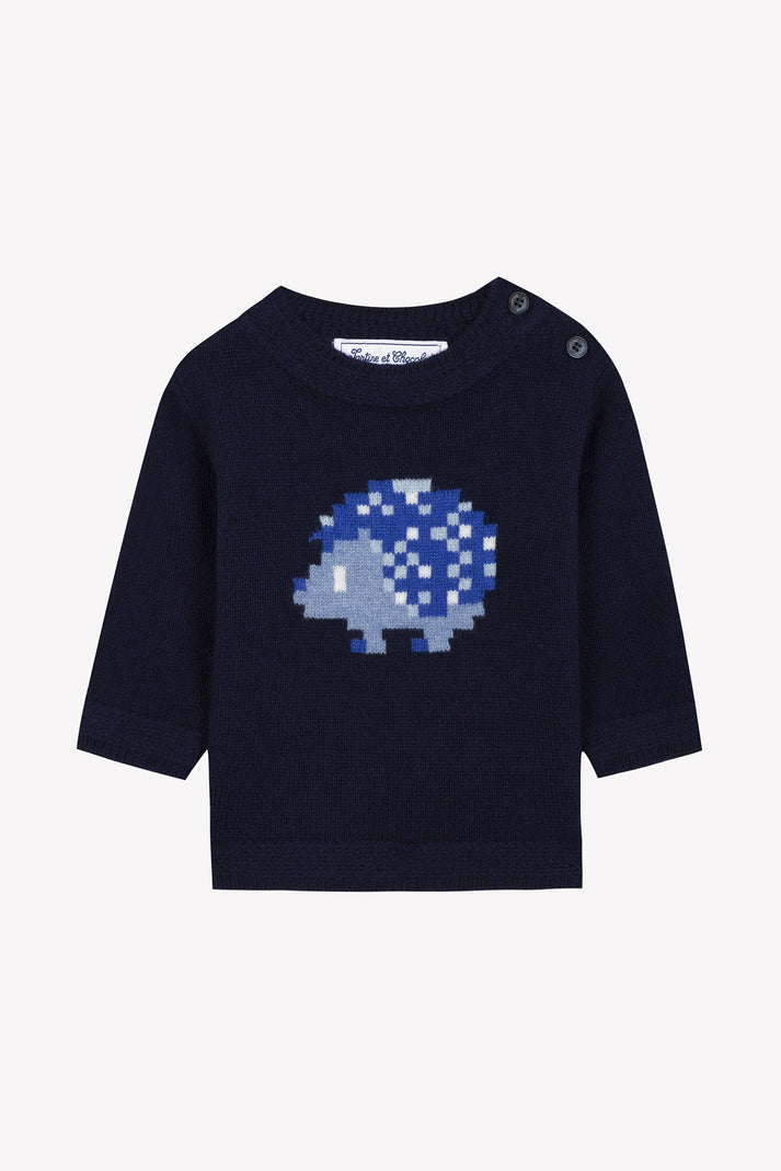 tartine et chocolat Trui Navy Tekening Pixel Hedgehog Navy