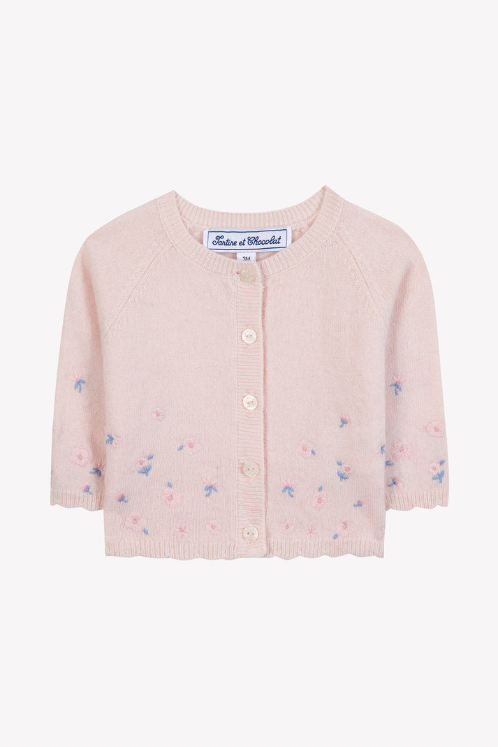 tartine et chocolat Vest Lichtroze Borduurwerk Eglantine Moeder -of -Pearl