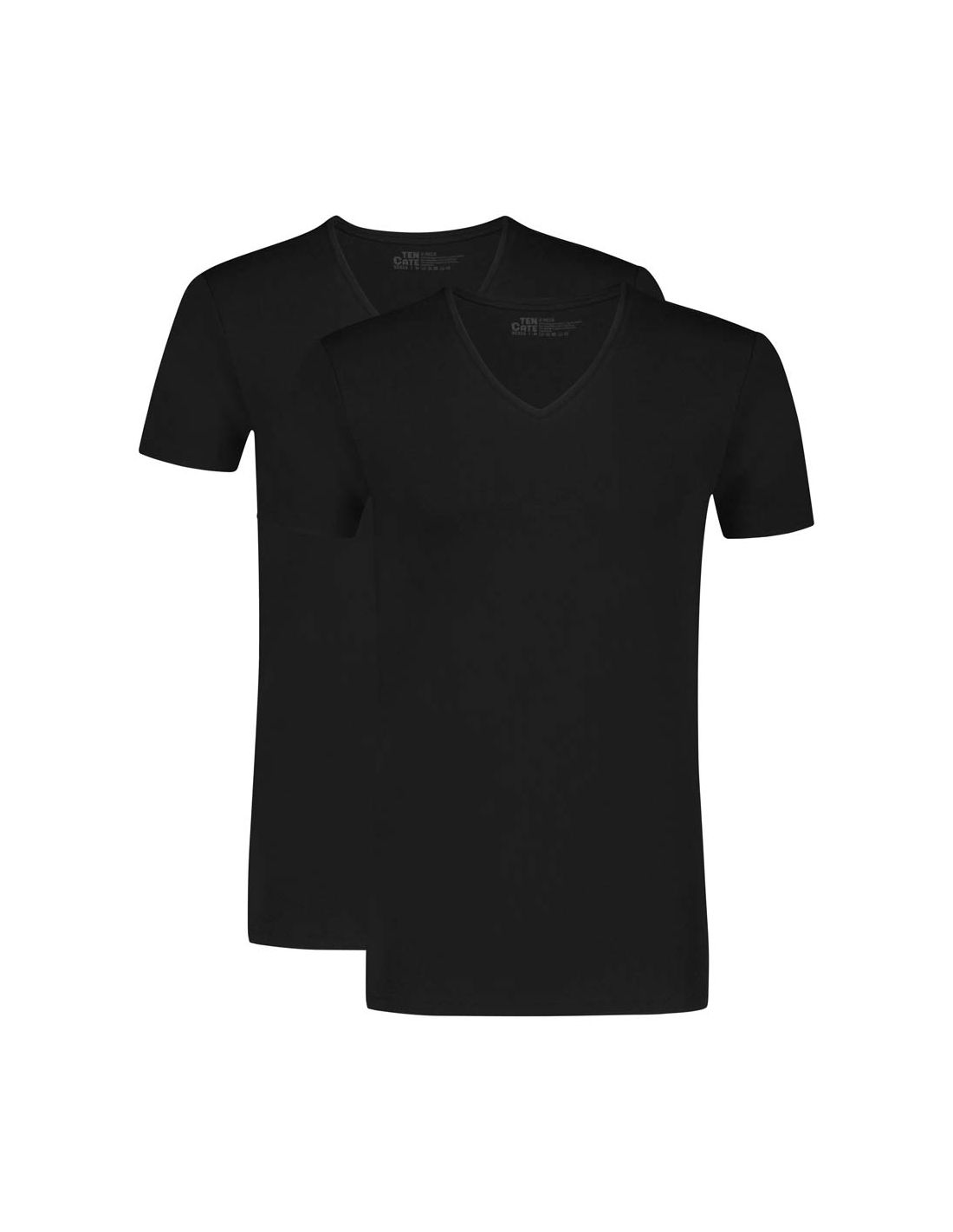 ten cate Ten Cate Heren Basics V-neck Shirt Cotton Stretch 2Pack Zwart