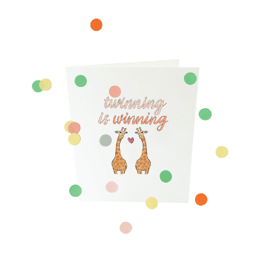 The Gift Label Confetti card baby - Twinning is winning