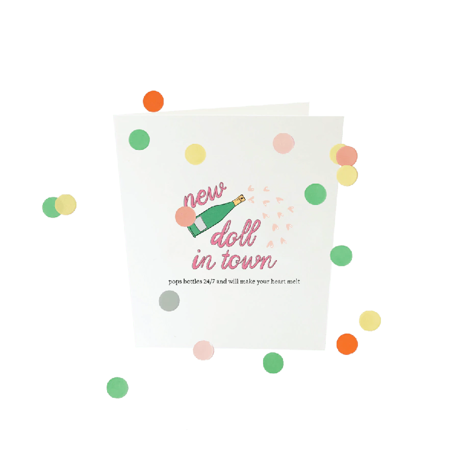The Gift Label Confetti card baby - New doll in town