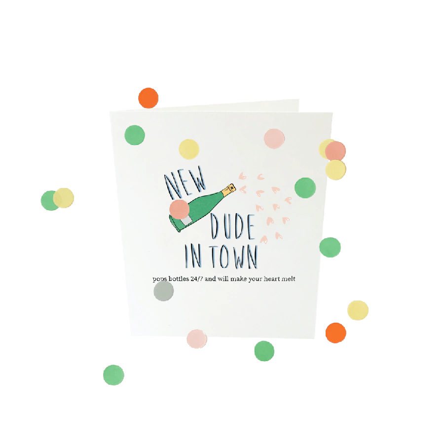 The Gift Label Confetti card baby - New dude in town