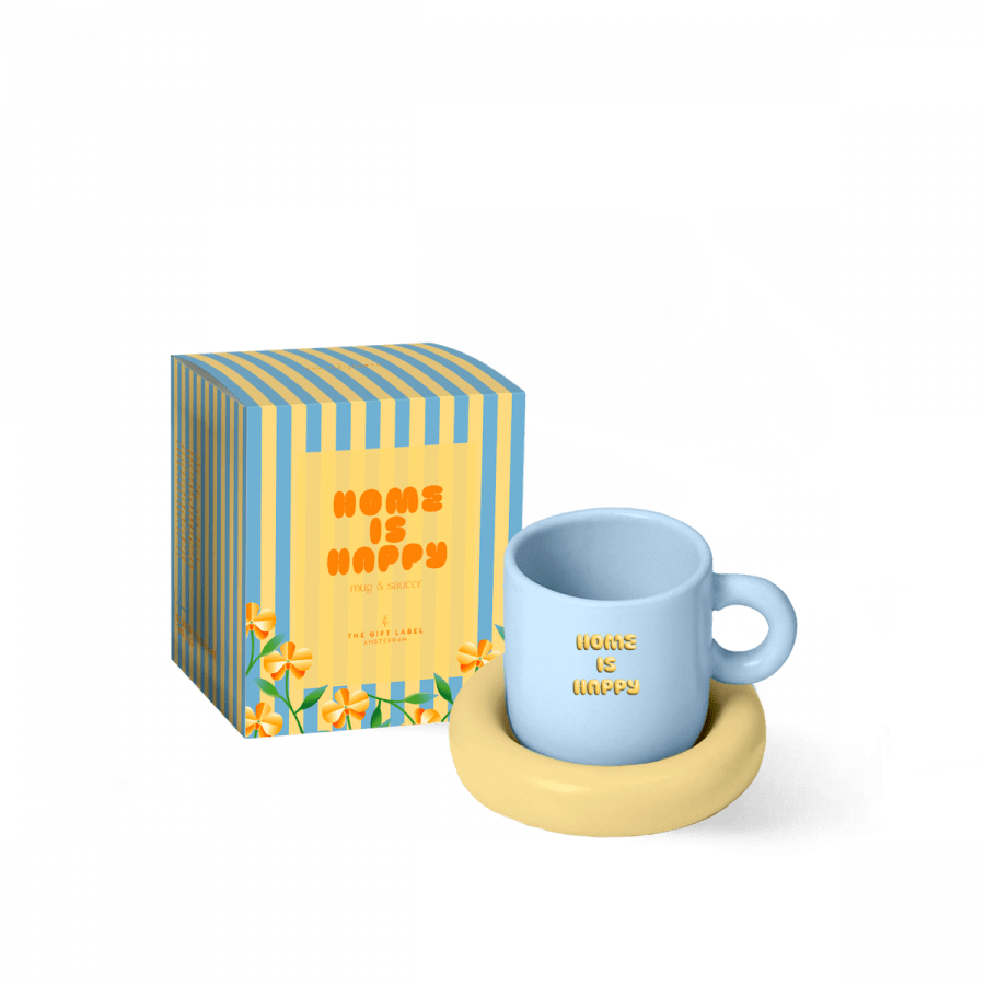 The Gift Label Mug & Saucer - Home Is Happy