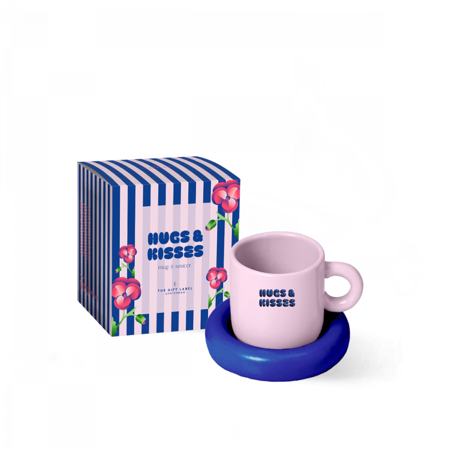The Gift Label Mug & Saucer - Hugs & Kisses