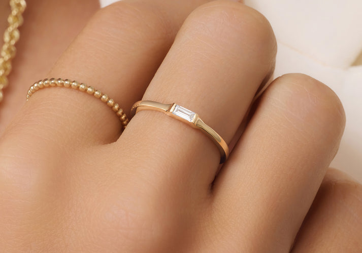 Tov Essentials Baguette Cut Diamant Ring (0.07 Ct) 14 Karaat Goud Met Diamant