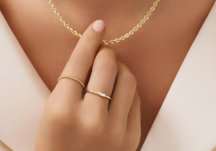 Tov Essentials Baguette Cut Diamant Ring (0.07 Ct) 14 Karaat Goud Met Diamant