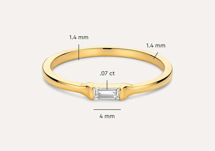Tov Essentials Baguette Cut Diamant Ring (0.07 Ct) 14 Karaat Goud Met Diamant
