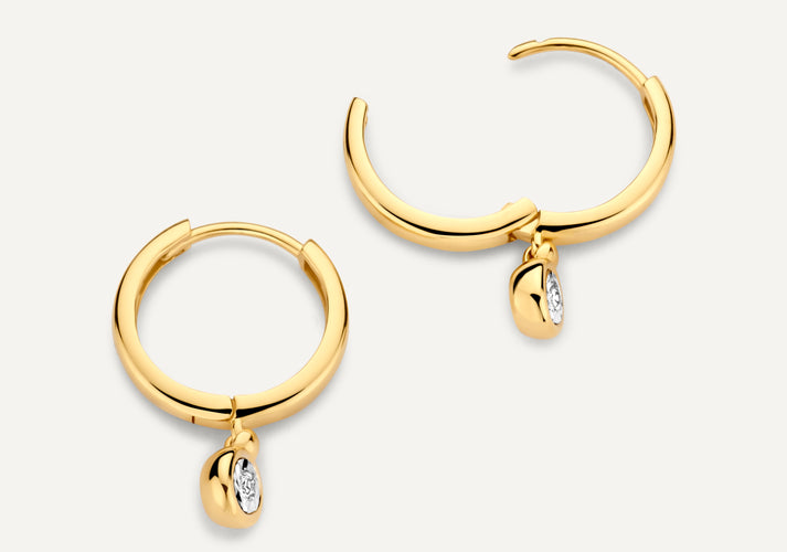 Tov Essentials Bezel Set Diamant Bedel Hoop Oorbellen (0.03 Ct) 14 Karaat Goud Met Diamant