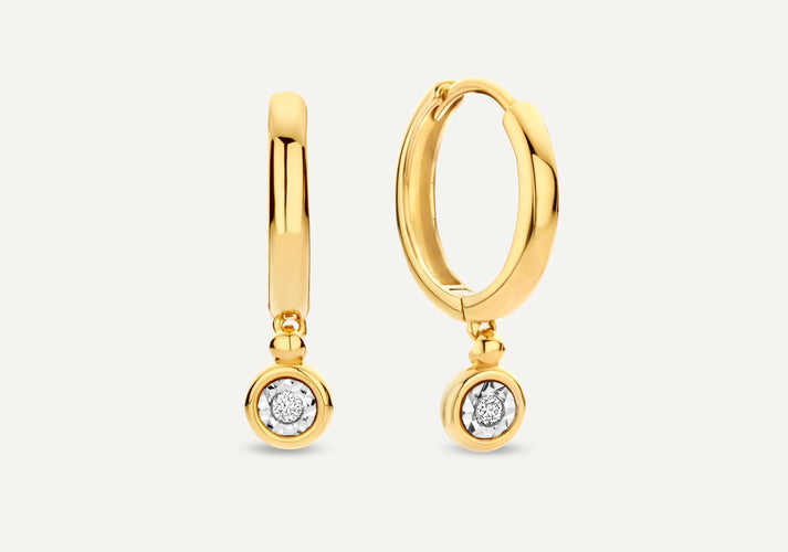 tov essentials Bezel Set Diamant Bedel Hoop Oorbellen (0.03 ct) 14 Karaat Goud met Diamant