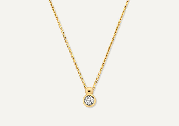 tov essentials Bezel Set Diamant Linked Pendant Ketting (0.02 ct) 14 Karaat Goud met Diamant