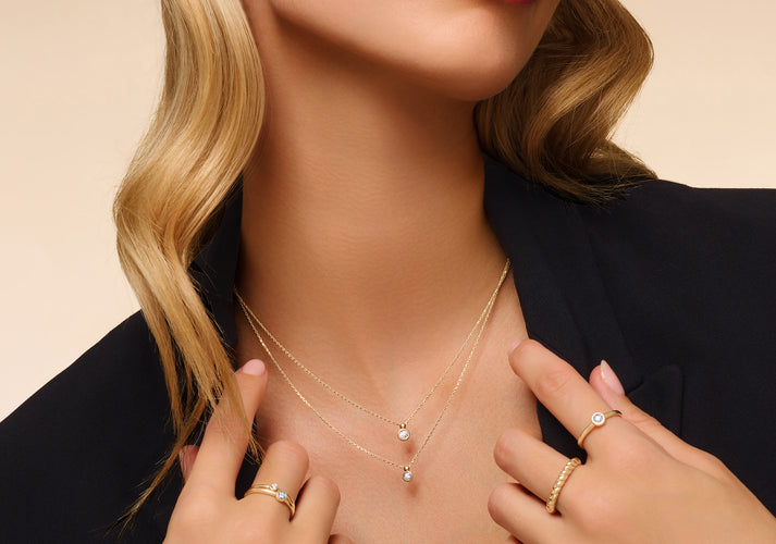 Tov Essentials Bezel Set Diamant Linked Pendant Ketting (0.03 Ct) 14 Karaat Goud Met Diamant