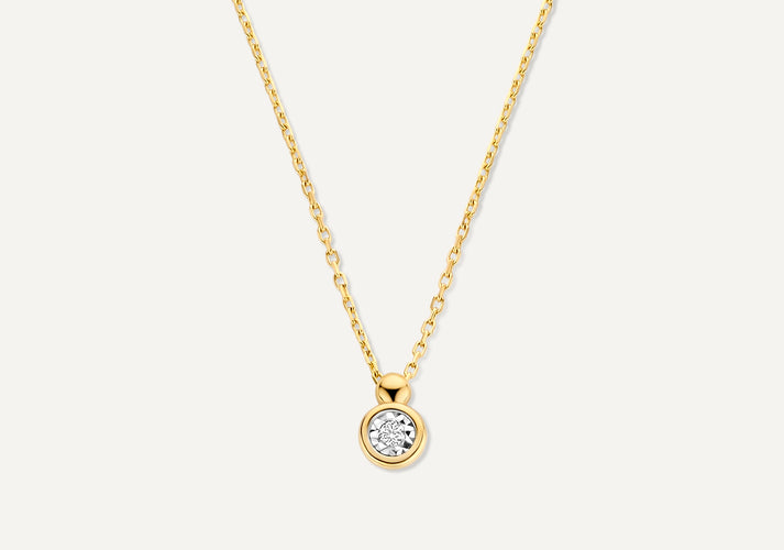 tov essentials Bezel Set Diamant Linked Pendant Ketting (0.03 ct) 14 Karaat Goud met Diamant