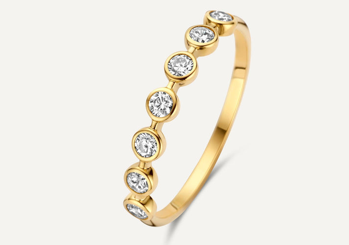 tov essentials Bezel Set Zirkonia Band Ring 14 Karaat Goud