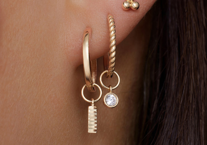 Tov Essentials Bezel Set Zirkonia Oorbel Bedel 14 Karaat Goud