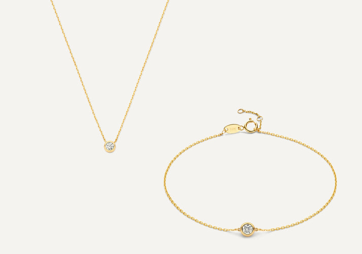 tov essentials Bezel Set Zirkonia Set 14 Karaat Goud