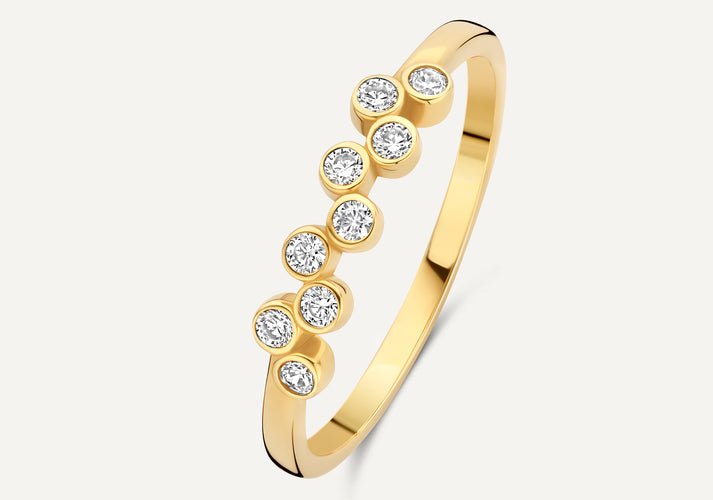 tov essentials Bezel Set Zirkonia Zigzag Ring 14 Karaat Goud