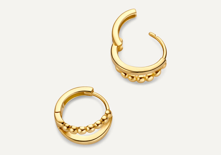 Tov Essentials Bolletjes Dubbele Huggie Hoops (12mm) 14 Karaat Goud