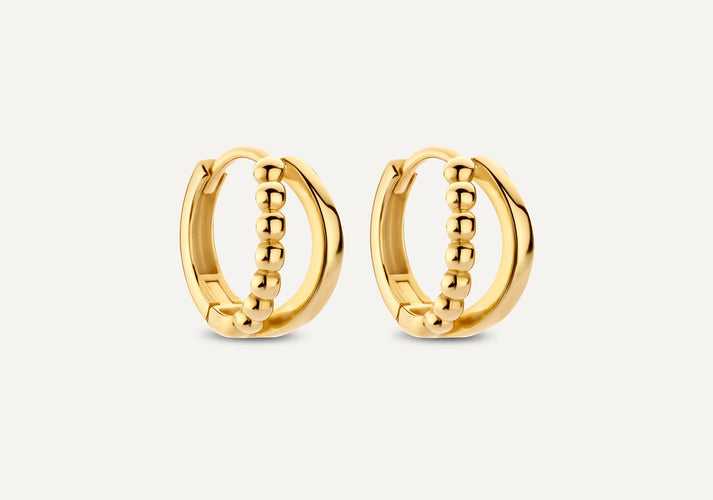 tov essentials Bolletjes Dubbele Huggie Hoops (12mm) 14 Karaat Goud