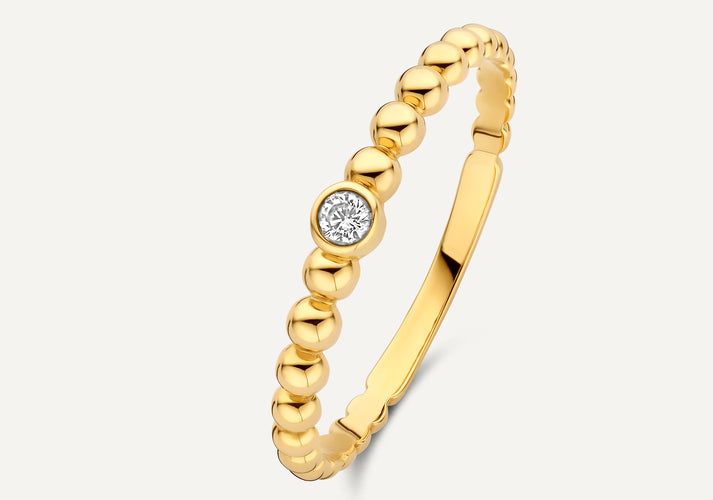 tov essentials Bolletjes Zirkonia Ring 14 Karaat Goud
