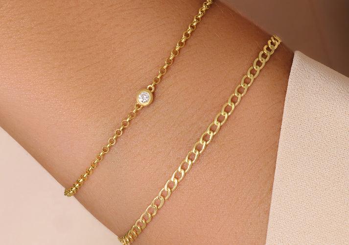 Tov Essentials Brede Bezel Set Diamant Armband (0.05 Ct) 14 Karaat Goud Met Diamant