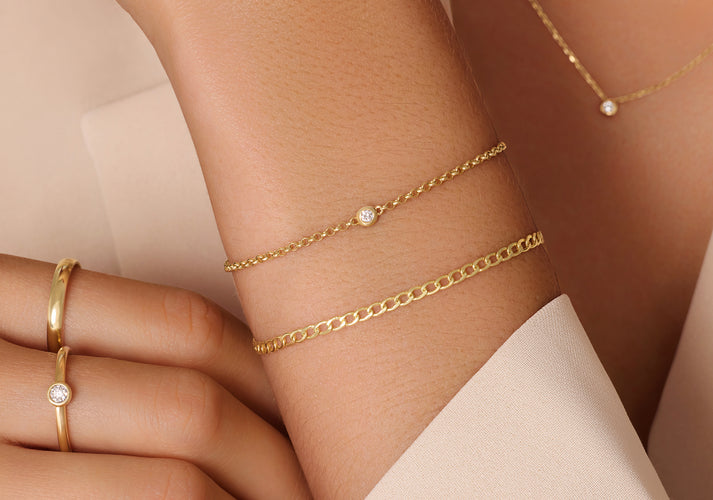 Tov Essentials Brede Bezel Set Diamant Armband (0.05 Ct) 14 Karaat Goud Met Diamant