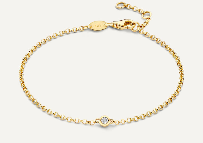 tov essentials Brede Bezel Set Diamant Armband (0.05 ct) 14 Karaat Goud met Diamant