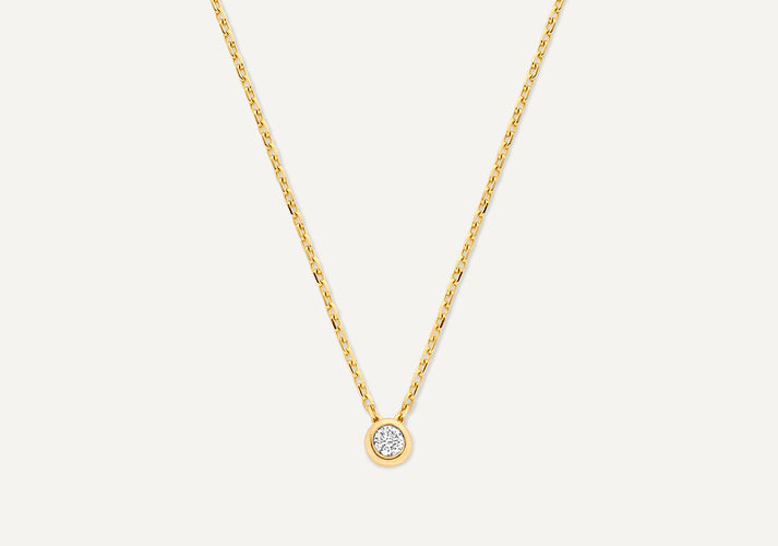 tov essentials Brede Bezel Set Diamant Pendant Ketting (0.05 ct) 14 Karaat Goud met Diamant